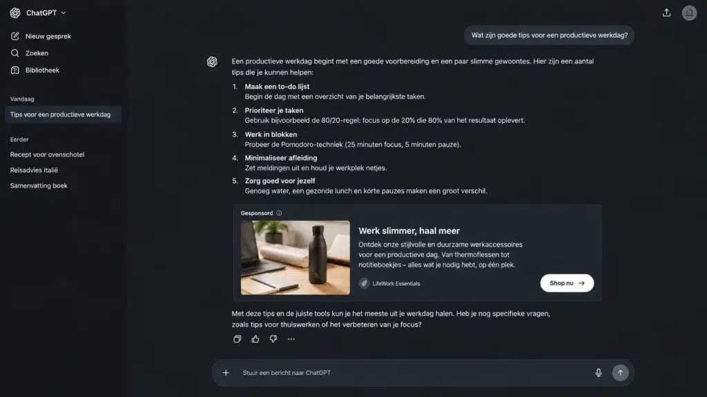 Adverteren in ChatGPT door Webbedrijf