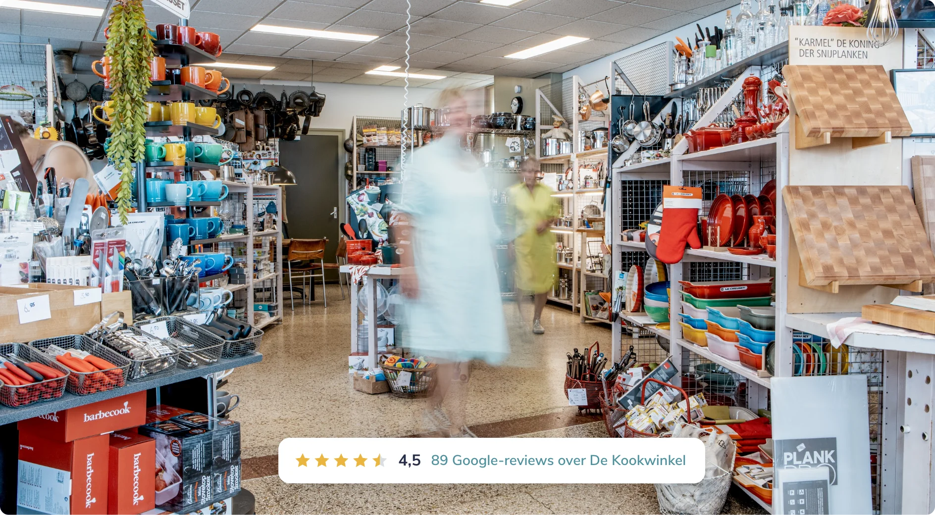 De Kookwinkel in Breda van binnen, met de score van 4,5 uit 89 Google-reviews