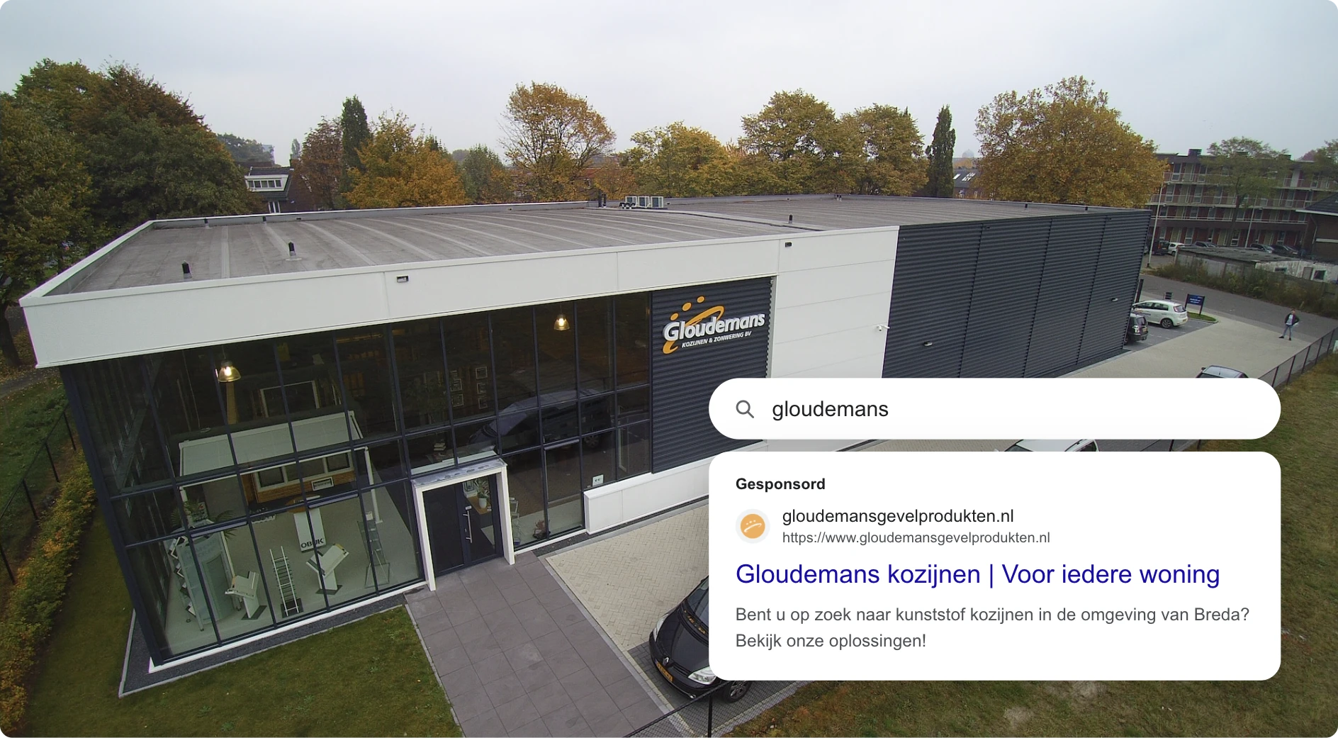 Pand van Gloudemans in Breda met hun Google-advertentie op de eigen naam